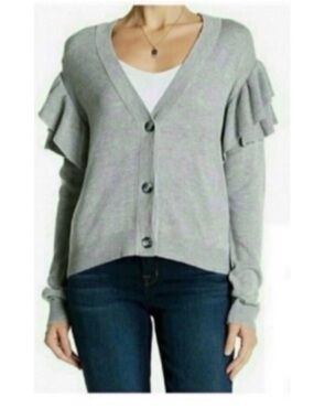 🎄 PLANET GOLD Gray Ruffle Sleeve Cardigan NWT M